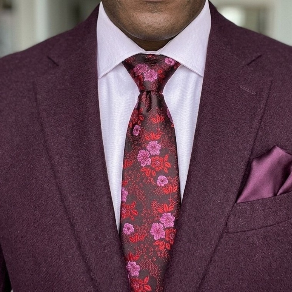 New Red Black Floral Jacquard Woven Necktie Tie Retro Formal Victorian Patterned